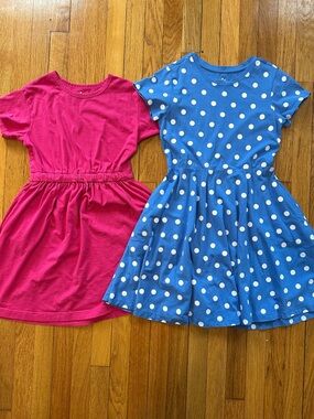 Primark Short-Sleeve Polka Dot Blue and Pink Dress with Pockets, size 12